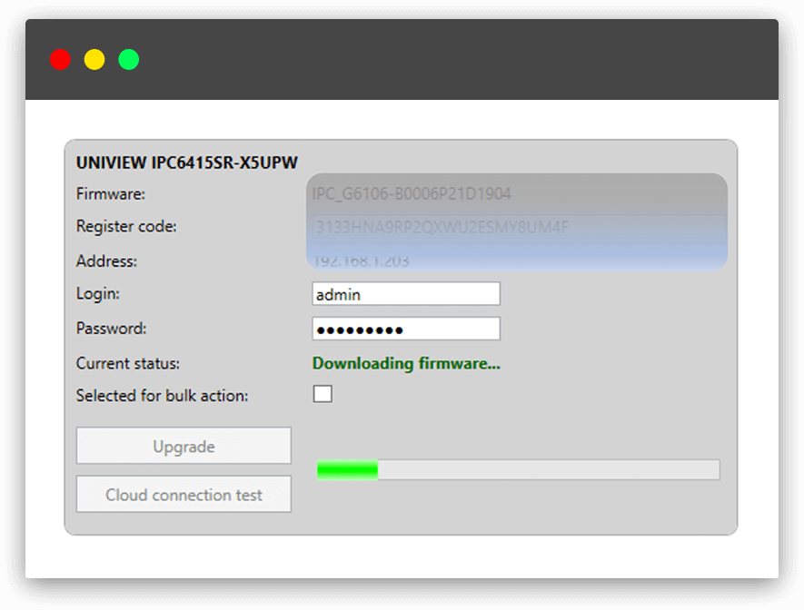 login menu of software for plug and play camera